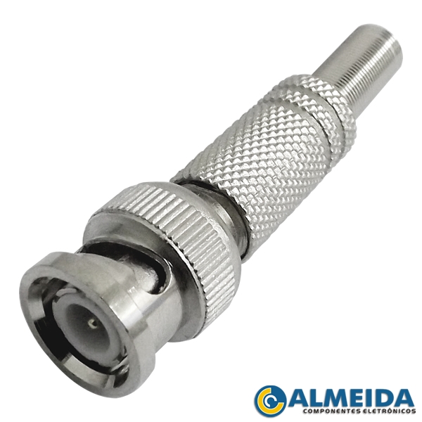 CONECTOR BNC MACHO PINO FIXO RG59 COM MOLA E SOLDA