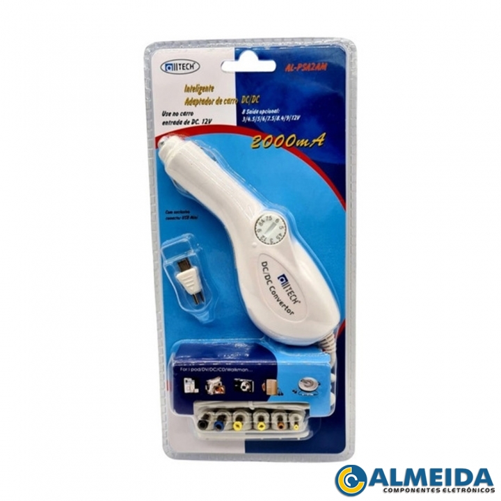 CARREGADOR VEICULAR UNIVERSAL 12V 2000MA AL-SA2AM ALLTECH