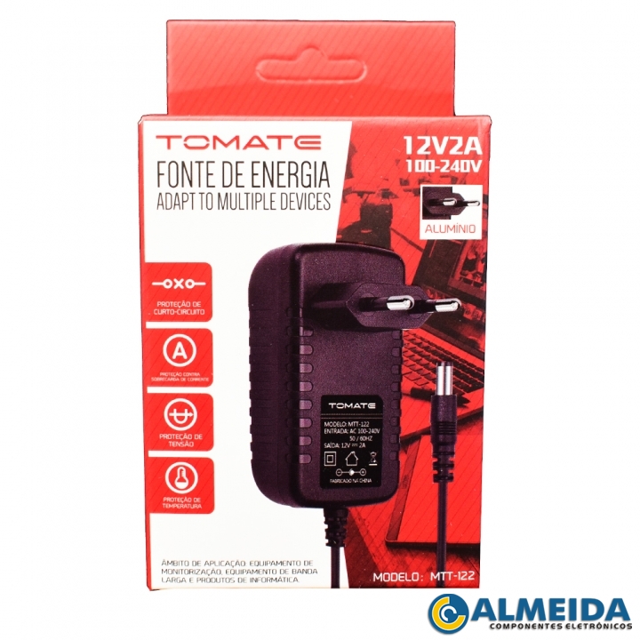 FONTE 12V 2A 5.5X2.1MM MTT-122 TOMATE