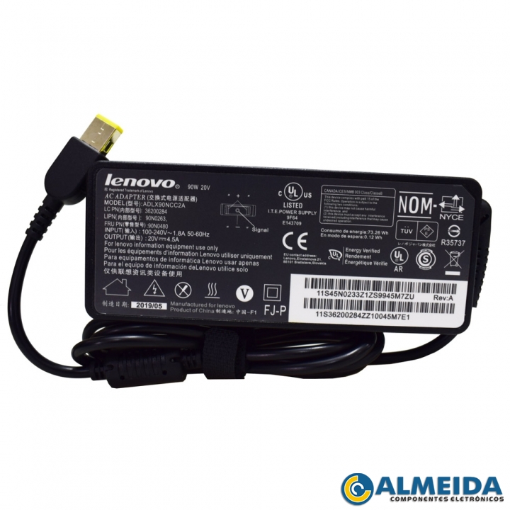 FONTE NOTEBOOK LENOVO 20V 4.5A PINO RETANGULAR
