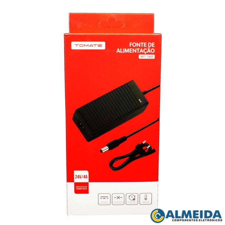 FONTE 24V 4A 5.5X2.1MM TIPO MESA MTT-2404 TOMATE