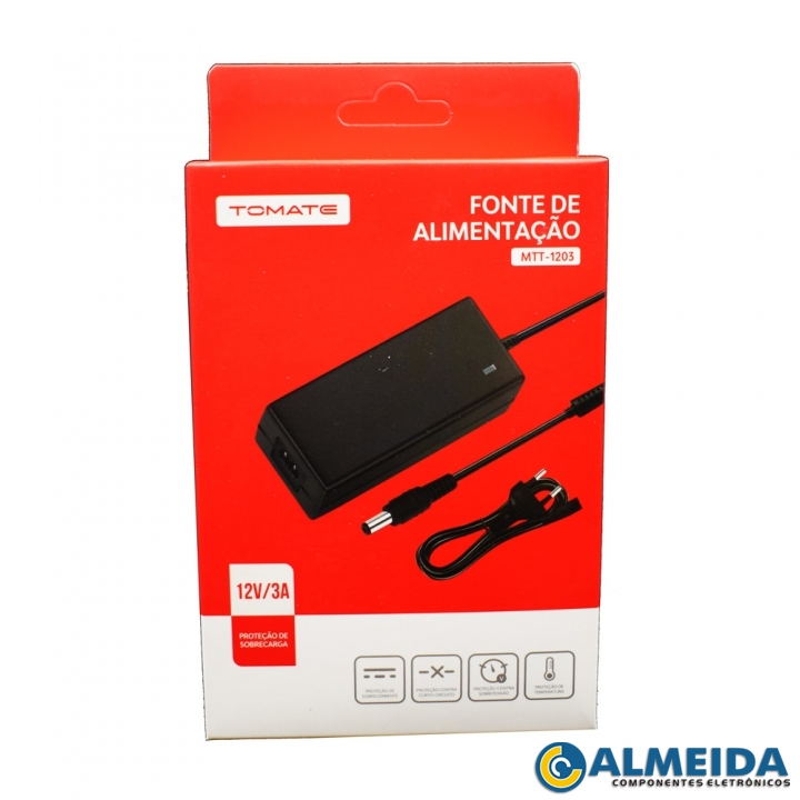 FONTE 12V 3A 5.5X2.1MM TIPO MESA MTT-1203 TOMATE