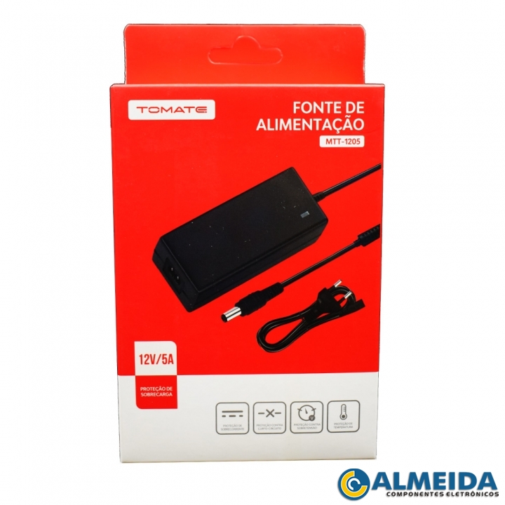 FONTE 12V 5A 5.5X2.1MM TIPO MESA MTT-1205 TOMATE