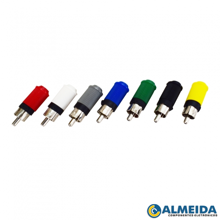 PLUG RCA MACHO AMARELO/AZUL/BRANCO/CINZA/PRETO (EMETAL)