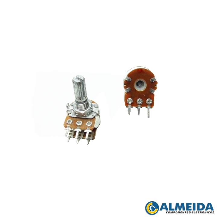 POTENCIOMETRO 10KB L20 18T 16MM ESTEREO S/ CHAVE S/ TRAVA ACEL