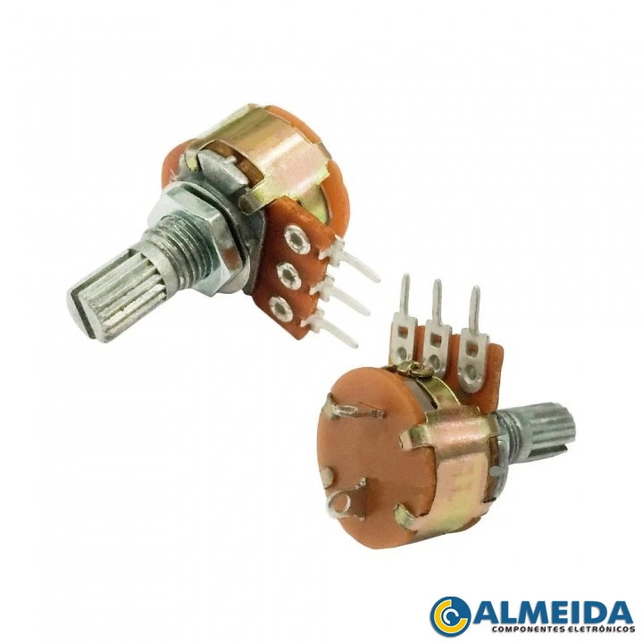 POTENCIOMETRO 200KB L15 18T 16MM 3 TERM. MONO C/ CHAVE C/ TRAVA