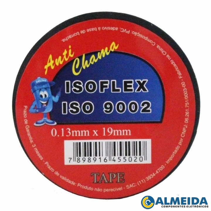 FITA ISOLANTE ISOFLEX ISO 9002 10 METROS PACOTE C/ 10 (ANTI-CHAMA)
