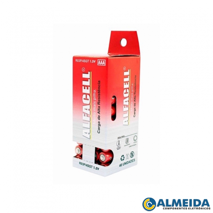 PILHA AAA 1,5V R03P/4SGT BLISTER 40 PCS ALFACELL (TUBO)