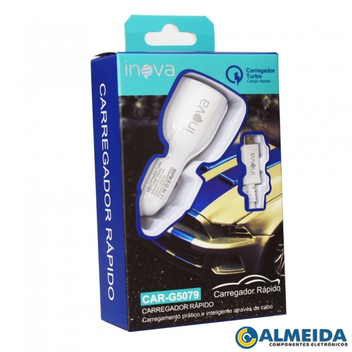 CARREGADOR VEICULAR TURBO USB DUPLO MICRO USB CAR-G5079 INOVA