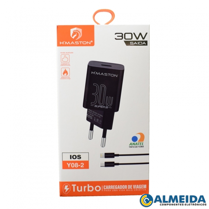 CARREGADOR USB-C 30W TURBO LIGHTNING IOS 5V/9V/12V Y08-2 H-MASTON