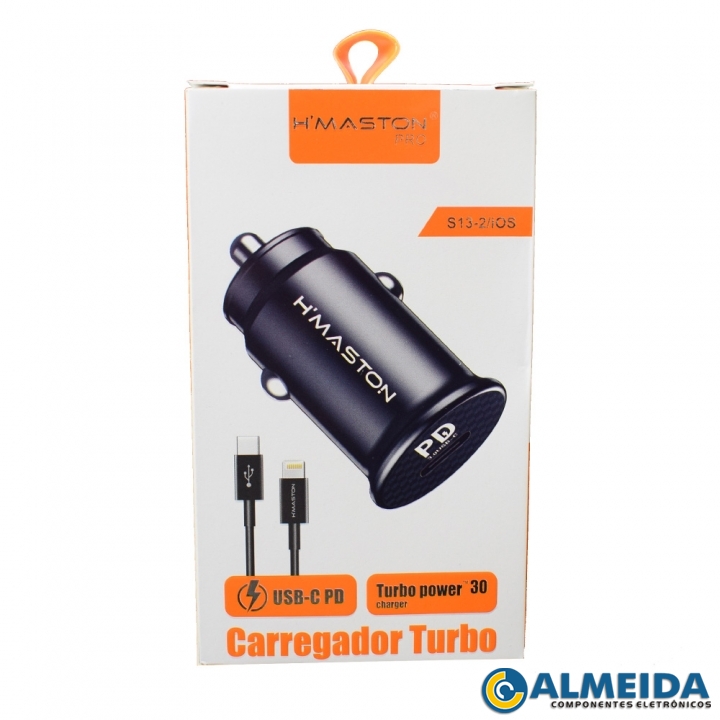 CARREGADOR VEICULAR USB-C 30W LIGHTNING 5V/9V/12V S13-2 H-MASTON