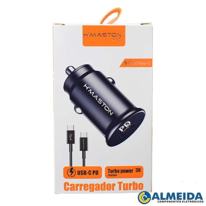 CARREGADOR VEICULAR USB-C 30W TIPO C 5V/9V/12V S13-3 H-MASTON