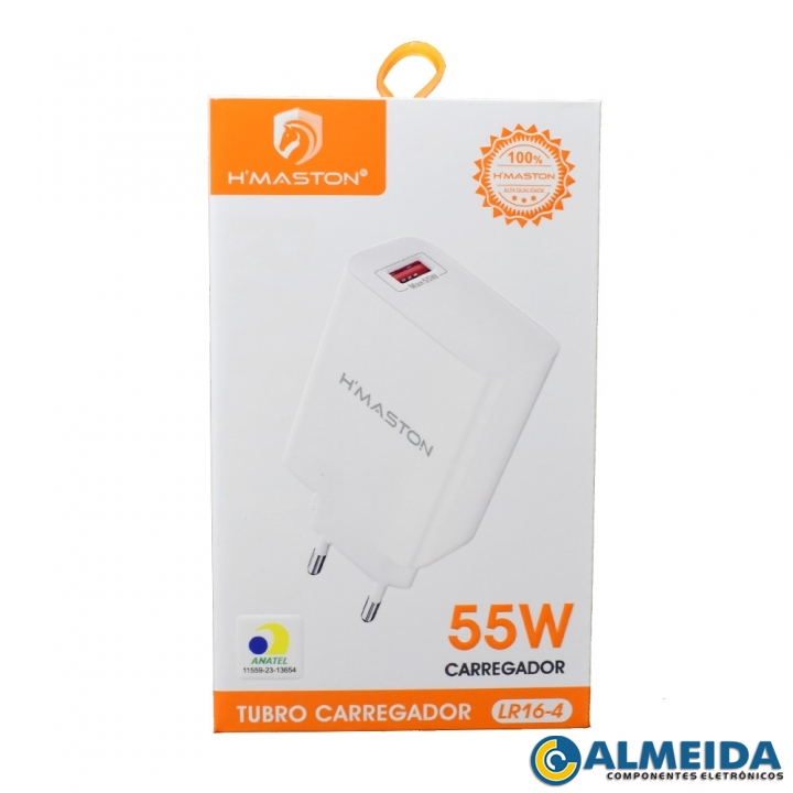 CARREGADOR USB TURBO 55W 5V 4A/9V 5.5A/12V 4.5A LR16-4 H-MASTON