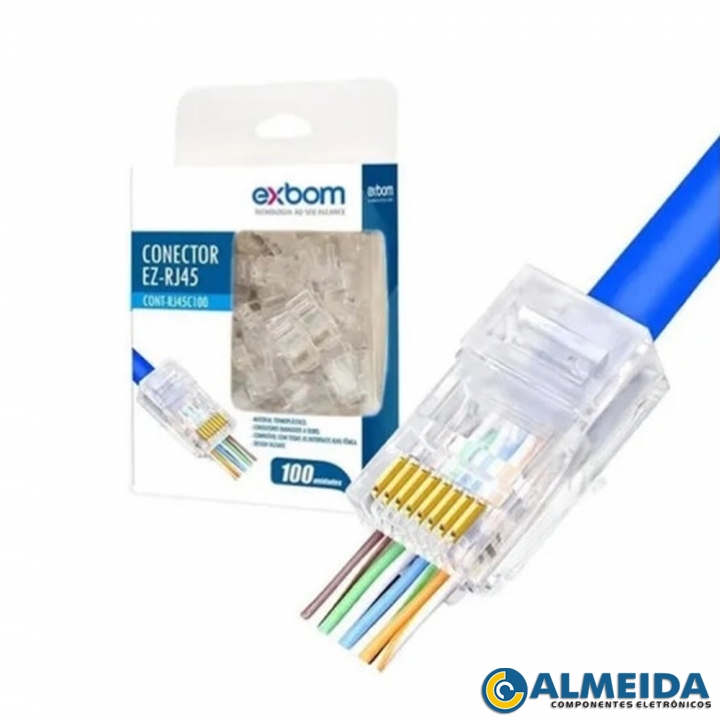 CONECTOR RJ45 8P8C VAZADO CONT-RJ45C100 EXBOM (100 PCS)