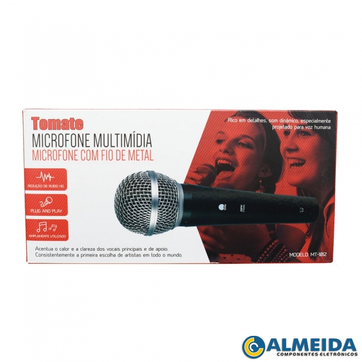 MICROFONE PROFISSIONAL DINAMICO METAL COM FIO MT-1012 TOMATE
