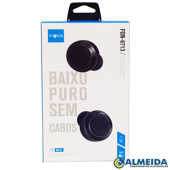 FONE DE OUVIDO DUPLO BLUETOOTH V5.0 C/ MICROFONE FON-6713 INOVA