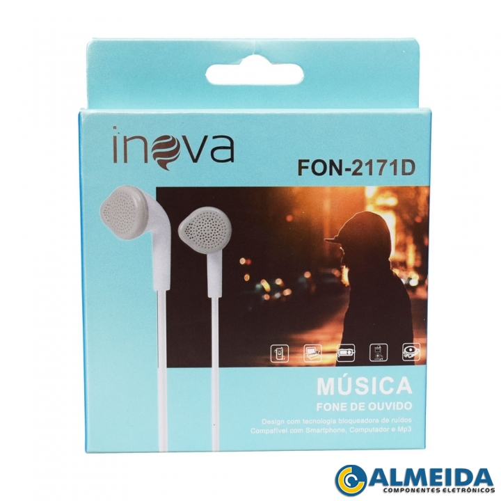 FONE DE OUVIDO COM FIO C/ MICROFONE FON-2171D INOVA
