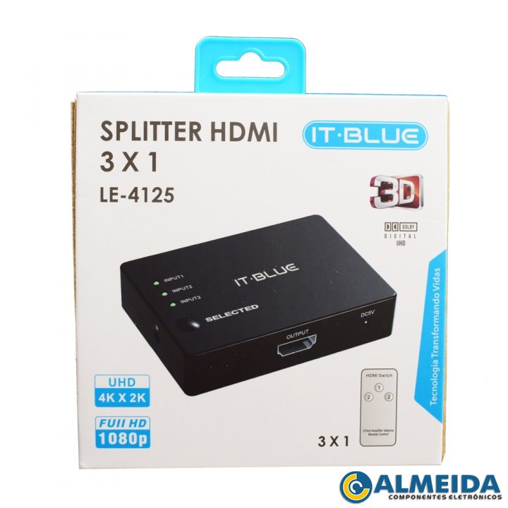 DIVISOR SWITCH HDMI 1 SAIDA X 3 ENTR. C/ CONTROLE LE-4125 IT-BLUE