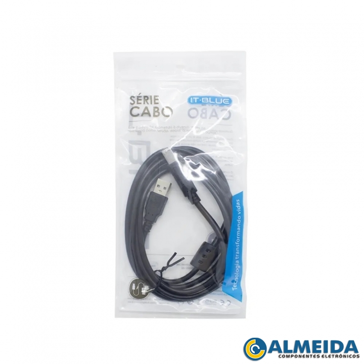 CABO USB A MACHO + B MACHO 2.0 IMPRESSORA 3 MTS LE-903 IT-BLUE