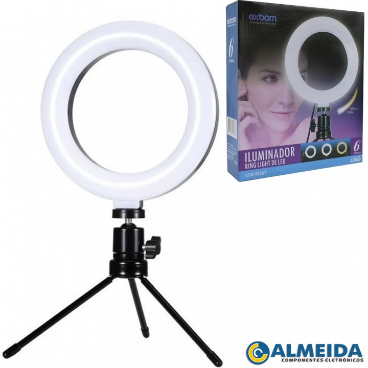 ILUMINADOR RING LIGHT LED 6 POL. 3200K A 5600K 48 LEDS EXBOM