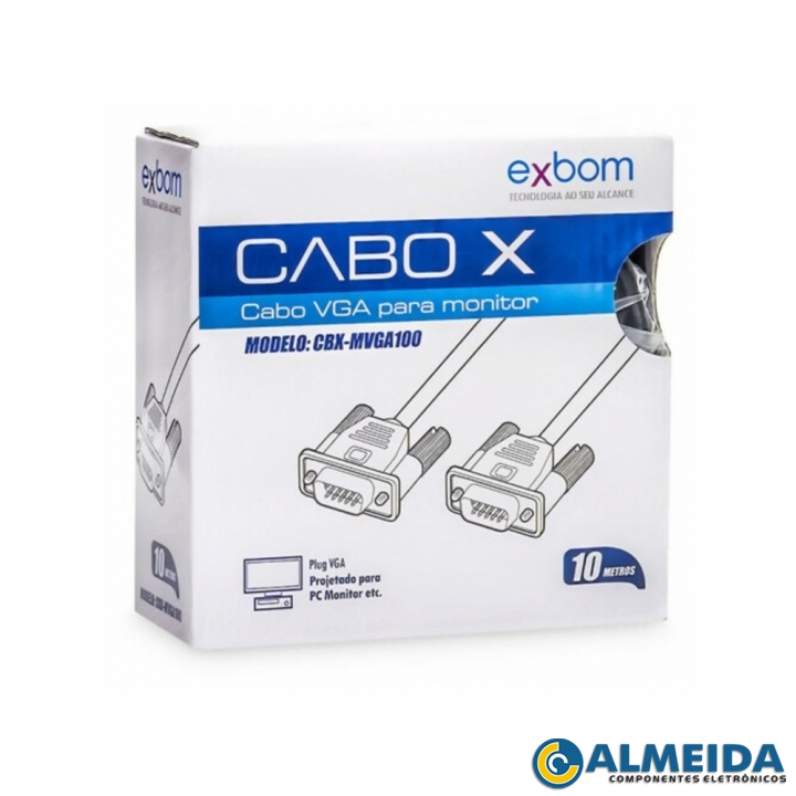 CABO VGA DB15 X DB15 MACHO 10 METROS CBX-MVGA100 EXBOM