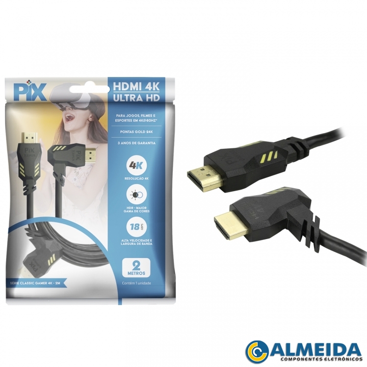 CABO HDMI 2.0 4K HDR 19P 30AWG 90 GRAUS 2 METROS PIX