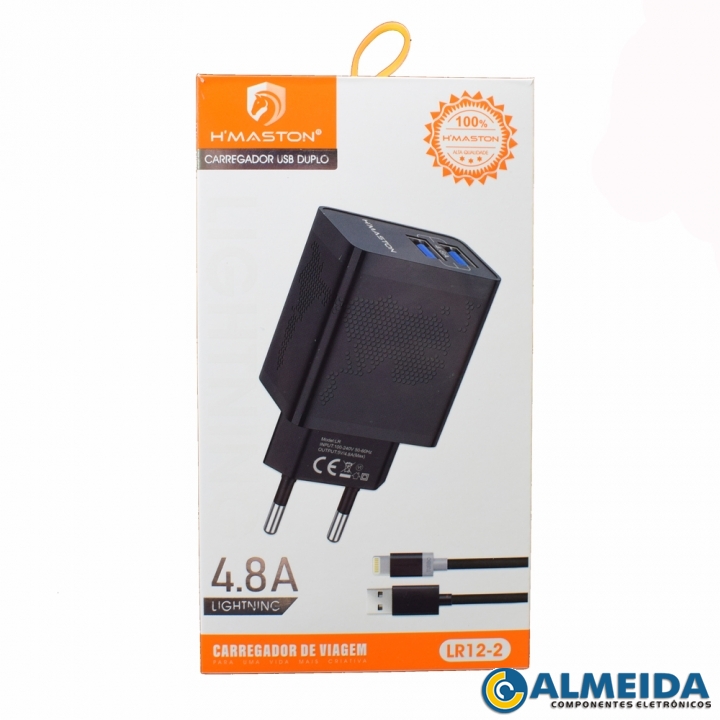CARREGADOR USB RAPIDO DUPLO 4.8A LIGHTNING IOS LR12-2 H-MASTON