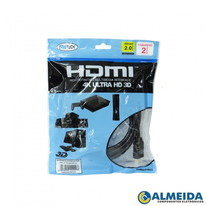 CABO HDMI 2.0 ULTRA HD 4K 3D 2 METROS ALLTECH