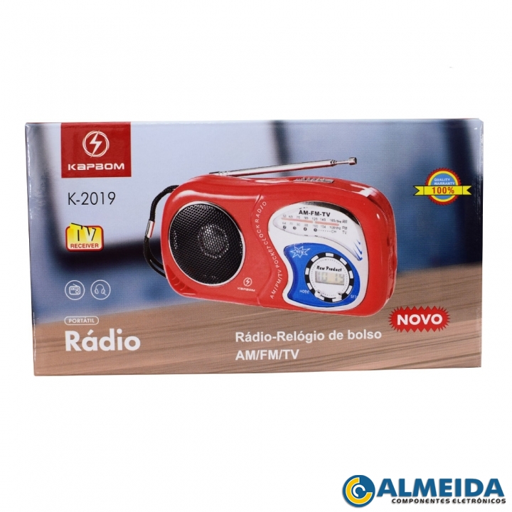 RADIO RELOGIO PORTATIL A PILHA FM/AM K-2019 KAPBOM