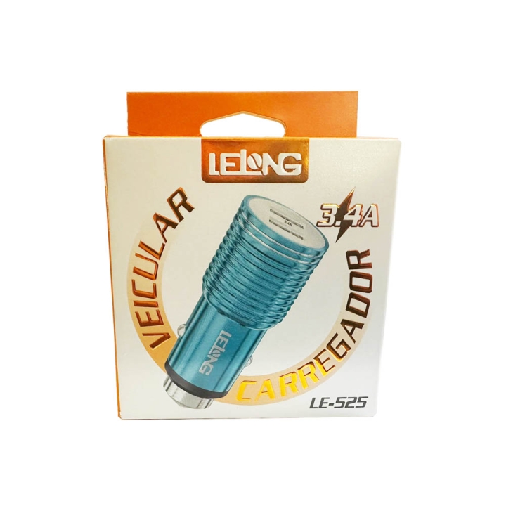 CARREGADOR VEICULAR RAPIDO DUPLO USB 3.4A METAL LE-525 LELONG