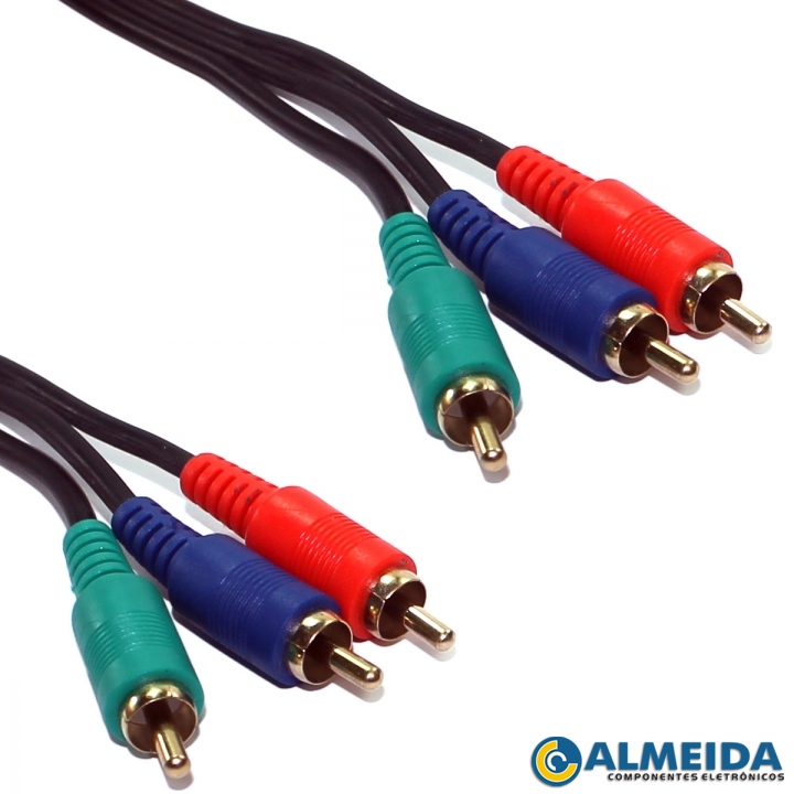 CABO 3RCA + 3RCA 2,00MTS REFORCADO PRETO