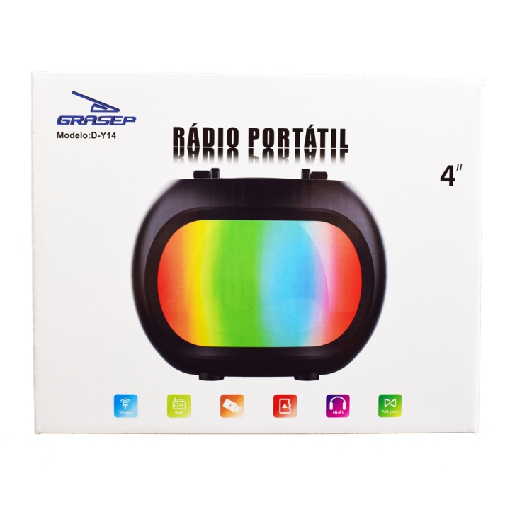 CAIXA DE SOM PORTATIL BLUETOOTH/FM/USB/SD/MIC 10W RMS D-Y14 GRASEP