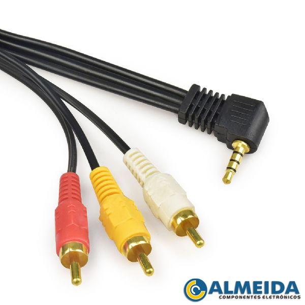 CABO 3RCA + P3 STEREO 90 GRAUS 2,00MTS PLUG P3 1,8CM EXBOM