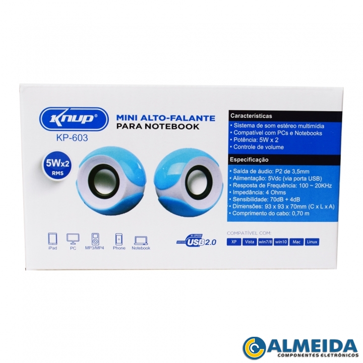 CAIXA DE SOM USB PARA PC/CELULAR/MP3 10W RMS KP-603 KNUP