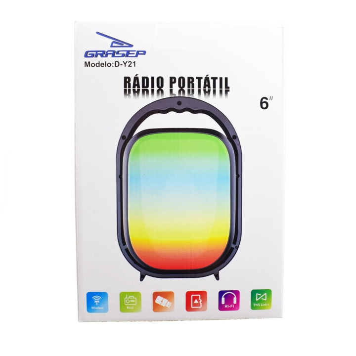 CAIXA DE SOM PORTATIL BLUETOOTH/FM/USB/SD/MIC 15W RMS D-Y21 GRASEP