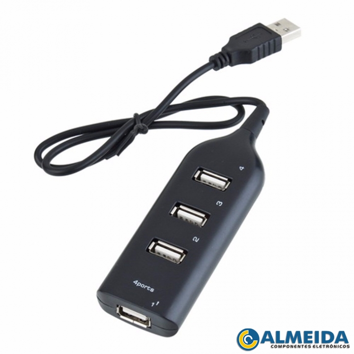 HUB USB 2.0 4 PORTAS C/ CABO DE 1 METRO