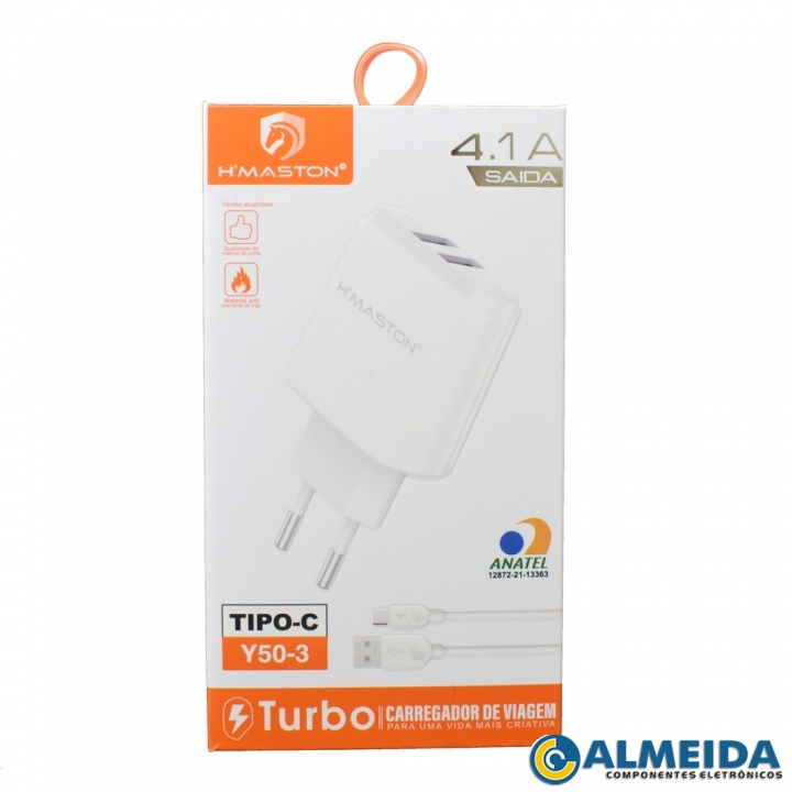 CARREGADOR USB RAPIDO DUPLO 4.1A TIPO C Y50-3 H-MASTON