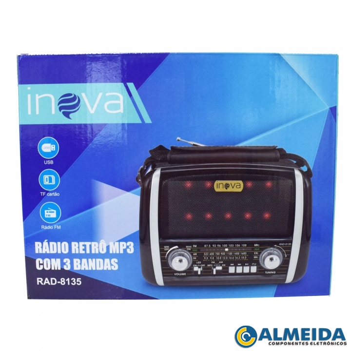 RADIO PORTATIL RETRO FM/AM/SW/USB/SD/LANTERNA RAD-8135 INOVA