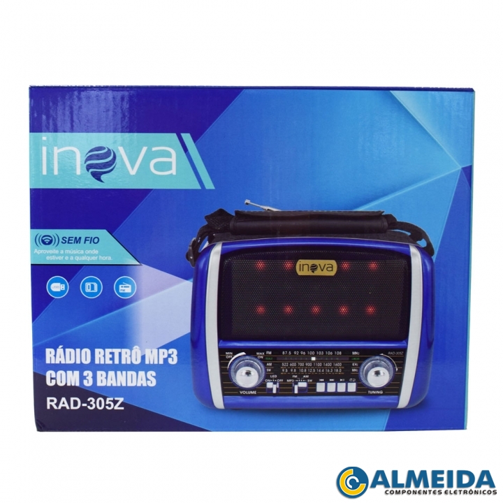 RADIO PORTATIL BLUETOOTH/FM/AM/SW/USB/SD/LANTERNA RAD-305Z INOVA