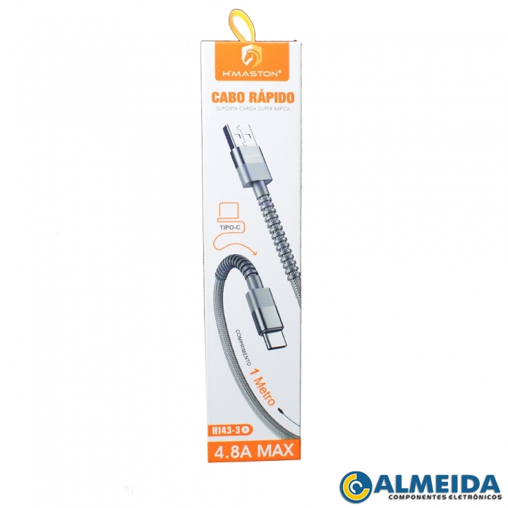 CABO USB TIPO C CARGA RAPIDA 4.8A 1 METRO H143-3 H-MASTON