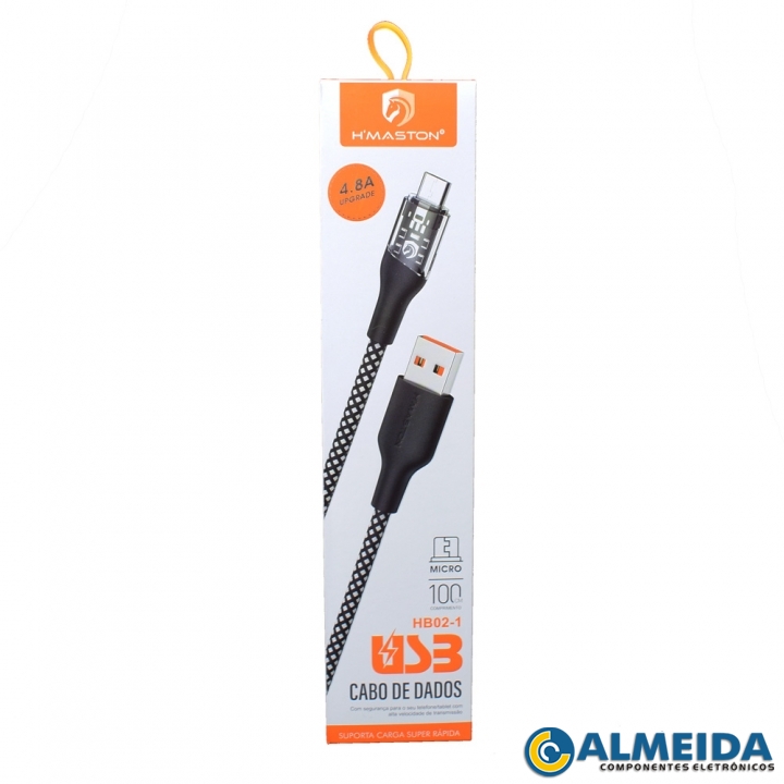 CABO USB MICRO USB V8 CARGA RAPIDA 4.8A 1 METRO HB02-1 H-MASTON