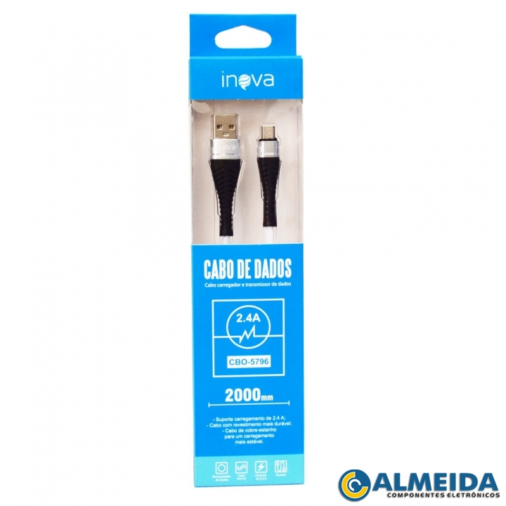 CABO USB MICRO USB V8 CARGA RAPIDA 2.4A 2MTS CBO-5796 INOVA
