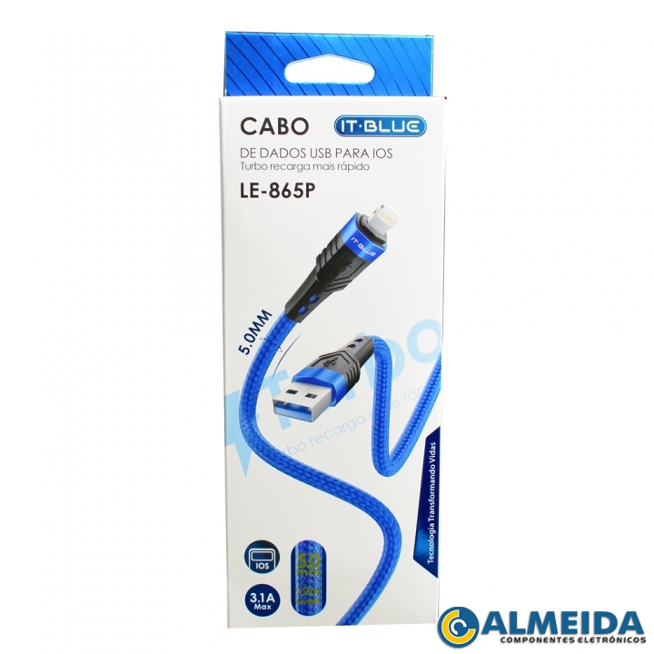 CABO USB LIGHTNING CARGA RAPIDA 3.1A 1,2 METROS LE-865P IT-BLUE