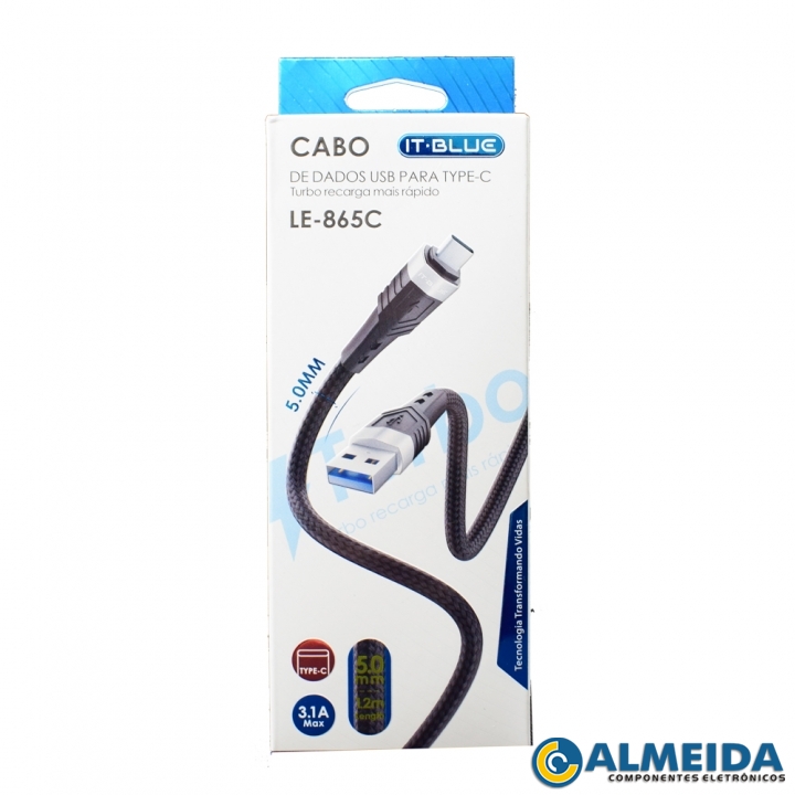 CABO USB TIPO C CARGA RAPIDA 3.1A 1,2 METROS LE-865C IT-BLUE