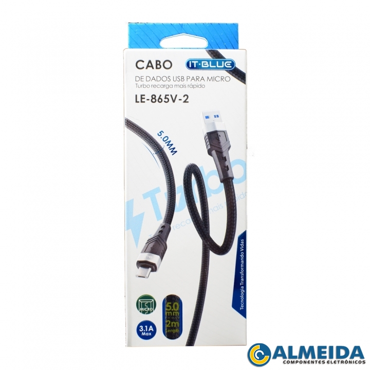 CABO USB MICRO USB V8 CARGA RAPIDA 3.1A 2 METROS LE-865V-2 IT-BLUE