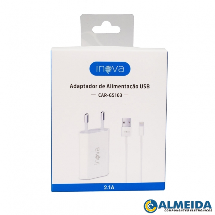CARREGADOR USB 2.1A C/ CABO LIGHTNING IPHONE/IPAD CAR-G5163 INOVA