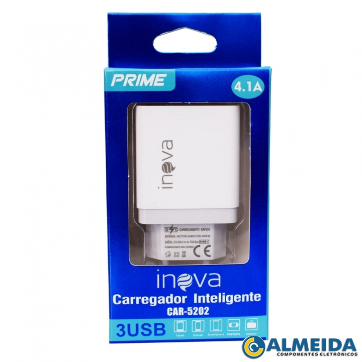 CARREGADOR USB RAPIDO TRIPLO 5V 4.1A CAR-5202 INOVA