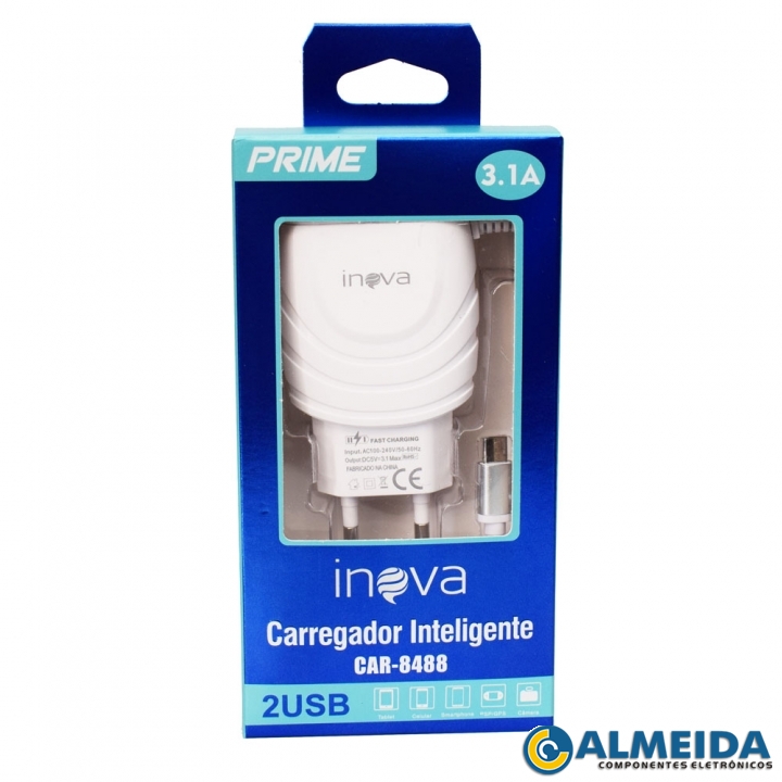 CARREGADOR USB RAPIDO DUPLO 3.1A MICRO USB/V8 CAR-8488 INOVA