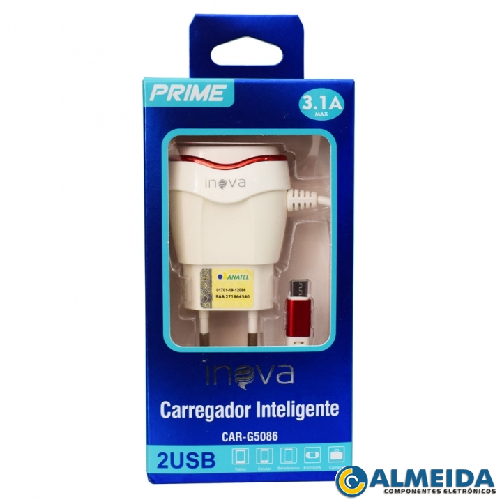 CARREGADOR USB RAPIDO DUPLO MICRO USB/V8 3.1A CAR-G5086 INOVA