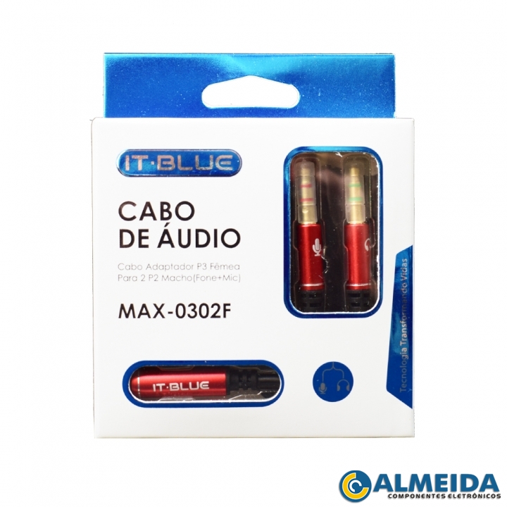 CABO ADAPTADOR P3 FEMEA PARA 2 P2 MACHO (FONE+MIC) MAX-0302F